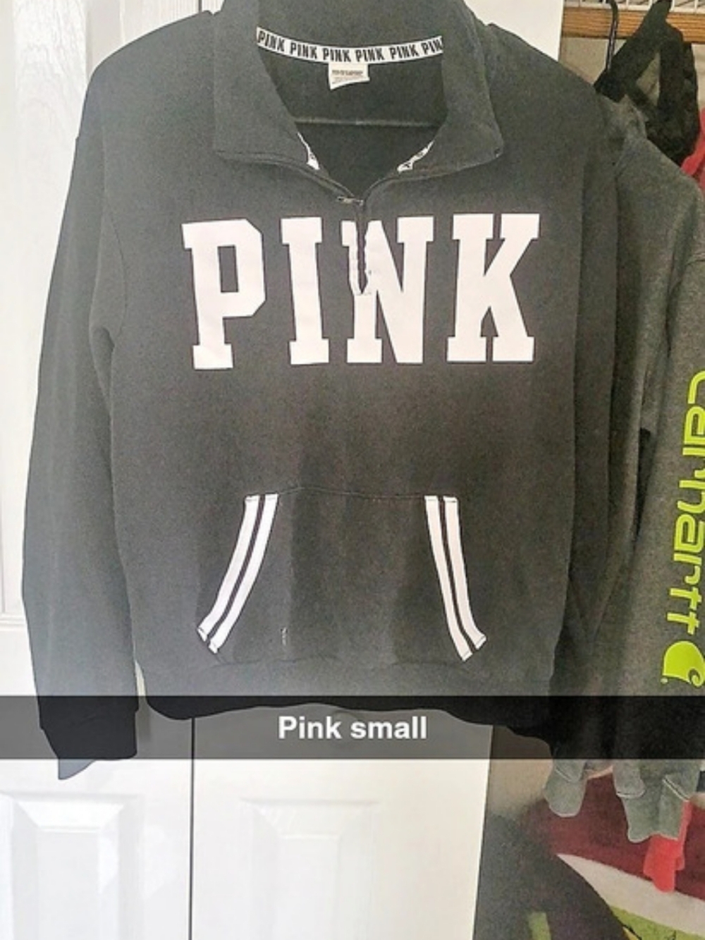 PINK Victoria's Secret Black Quarter-Zip Pullover Sweatshirt - Small